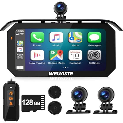 6.25' Motorcycle Carplay with Three Dash Cam (Inclues 128G SD),TMPS,GPS Navigation with Wireless Android Auto,Waterproof Touchscreen,Support Siri,Google Assistant,Anti-Glare,Bluetooth - size: 6.25 inch screen