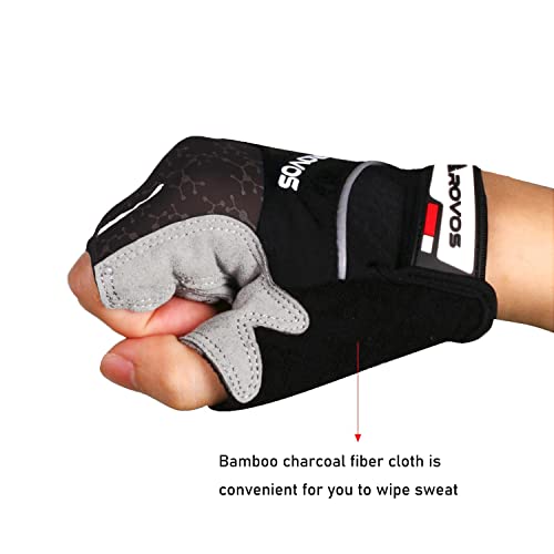 Men & Women Cycling Gloves - 5mm Padded Half Finger Breathable Mountain & Road Biking Gloves - color: Black-b, size: Large