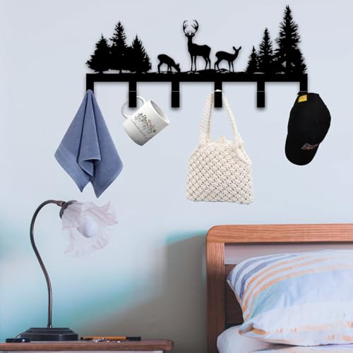 Custom Deer Forest Wall Rack, Deer Metal Hooks for Keys, Coats, or Jackets, Nature Wall Hanger Decor (Deer Forest Key Holder) - color: Deer Forest Key Holder
