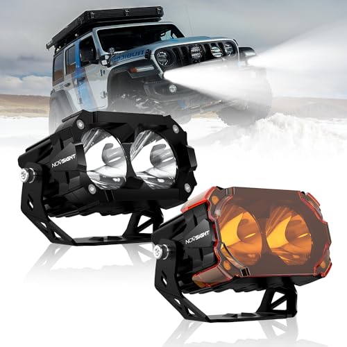NOVSIGHT LED Pods Lights - 4.5 Inch Off Road LED Spot Lights (Waterproof, Black, Universal Fit) for Trucks, Wrangler, Jeep, Pickup, SUV, ATV, Boat (with Wiring Harness) - color: 4.5 Inch White/Amber Spot Beam