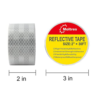 DOT-C2 Reflective Tape,White Silver 2Inch X30 Feet Waterproof Conspicuity Safety Tape,Trailer Self Adhesive Warning Caution Reflector Tapes for Car Trucks Trailer Vehicle Outdoor