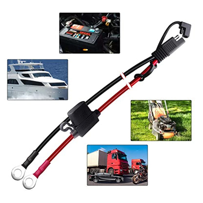 Goupchn SAE Battery Connector, SAE to O Ring Terminal Harness 10AWG 2Pin Quick Disconnect Battery Extension Cable with RP Adapter, 15A/20A/30A Fuses 2ft for Solar Panel, Motorcycle, Car, RV - size: 10 AWG 60cm
