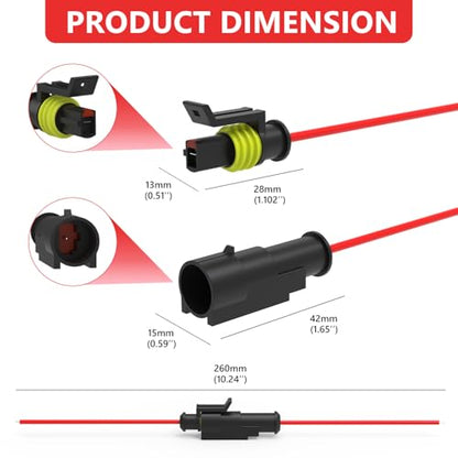 1 Pin Waterproof Electrical Wire Connectors 10 Pack Weather Pack Connectors Kit 20AWG Male and Female Automotive Wire Connectors for Car Truck Motorcycle Boat Auto Wiring - size: 1pin-10Pack