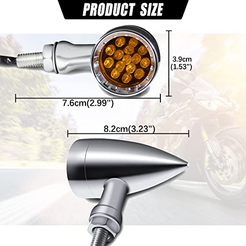 DREAMIZER 2pcs Chrome Bullet 15 LEDs Motorcycle Turn Signal Lights Front and Rear Indicator Lamps Compatible with Harley Honda Yamaha Cruiser Softail Sportster StreetBike Chopper Bobber (Amber lens) - color: Chrome#1