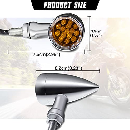 DREAMIZER 2pcs Chrome Bullet 15 LEDs Motorcycle Turn Signal Lights Front and Rear Indicator Lamps Compatible with Harley Honda Yamaha Cruiser Softail Sportster StreetBike Chopper Bobber (Amber lens) - color: Chrome#1