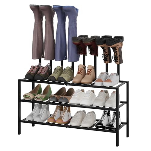 Boot Rack for Tall Boots Organizer,3-Tier Multiuse Shoe Rack and Boot Storage Rack,for Tall Boots,Sneakers,High-Heel (Black, 3-Tier-Long) - color: Black, size: 3-tier-long