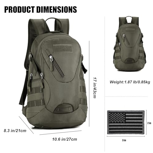 ArcEnCiel 15L Motorcycle Backpack Tactical Bag Rucksacks for Outdoor Camping Trekking Hunting with Patch - color: Grey