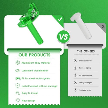 Throttle Grip Throttle Cable Motorcycle 22mm Universal CNC Aluminum Accelerator Throttle Twist Grips Handlebars for KLX CR CRF EXC XR TTR CB SSR ATV Dirt Bike Pit Bike - color: Green