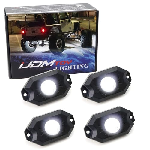 iJDMTOY 4pc Universal Fit 3-Chipset 9W High Power LED Rock Light Kit Compatible with Jeep Truck SUV Off-Road Boat, Xenon White - color: White