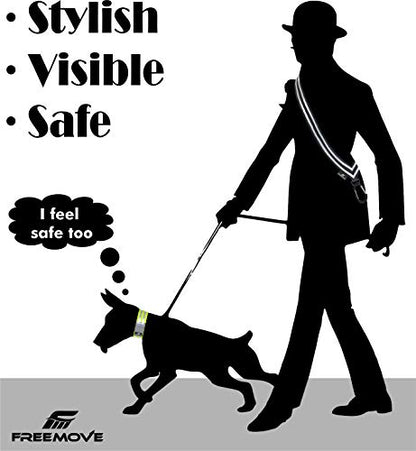 FREEMOVE Reflective SASH with 2 Bands - or - Reflective Runners Waist Belt with 4 Arm Bands > Easy to Put On/Off Reflective Gear for Guaranteed Visibility & Safety for Dog Walking, Running, Cycling - color: Black SASH and BANDS