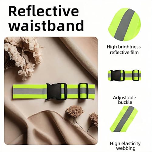 Reflective Safety Belt - Adjustable Military-Grade Elastic Strap for Running, Cycling, Motorcycle | High-Visibility Lime Green | Day & Night Protection (26"-50" Waist)
