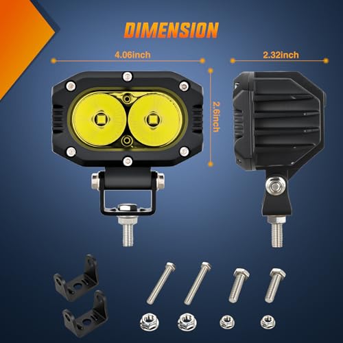 Nilight LED Pod Light 24W 4 Inch 2PCS Yellow Flood Beam Driving Lights Pods IP67 Waterproof Auxiliary Offroad Lighting for Truck Tractor SUV ATV UTV Golf Cart Boat Motorcycle Dirt Bike - color: Yellow Flood Beam 4inch