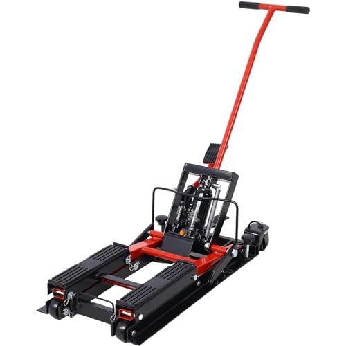 Hydraulic Motorcycle Lift Jack - 1500 Lbs Capacity, Portable ATV Scissor Lift Table with 4 Wheels, Foot-Operated Hoist Stand with Tie-Down, Black - color: Black