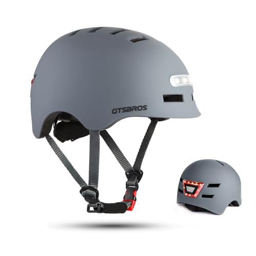 Adult Bike Helmet with LED Lights, Lightweight Adjustable Bicycle Helmet for Men Women, Safety Certified Cycling Helmet for Urban Commuting, Road Cycling, Skateboard and Scooter Riding - color: Grey, size: X-Large 61-64CM