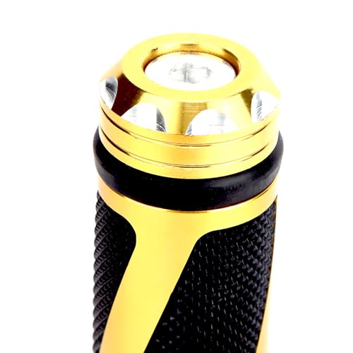 Pair of 7/8" 22mm Motorcycle CNC Aluminum Rubber Gel Hand Grips Handlebar for Sports Bike Chopper Cruiser Bike - color: Gold with Bar End