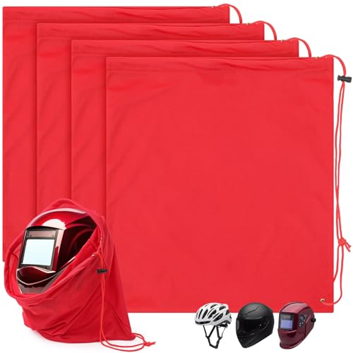 Motorcycle Helmet Bags, Welding Hood Bag with Drawstring Locking, Large Lightweight Microfiber for Motorcycle Sports Riding Travel Bicycle Snowmobile Helmet Storage(Red,4 Pcs) - color: Red