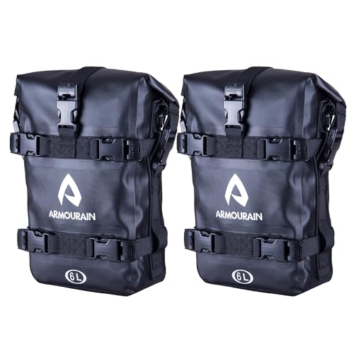 Motorcycle Tail Bag Crash Bar Bags 12L(6Lx2) Motorcycle Rear Seat Bag Motorcycles Frame Roll-top Waterproof Motor Saddle Panniers for Motorcycles Adventure Riding Travel Camping(A Pair - color: TPU