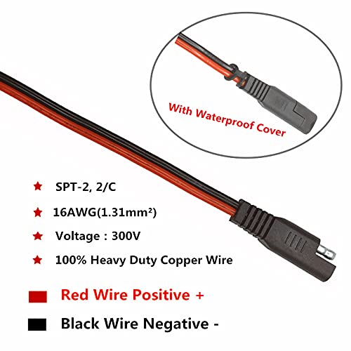 7ft SAE Plug to Battery Ring Terminal Harness Cable Solar Panel Cord Extension Adapter 12V 24V 2 Pin Quick Connect and Disconnect 16AWG Wire with Extra15A Fuse