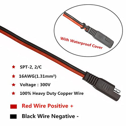 7ft SAE Plug to Battery Ring Terminal Harness Cable Solar Panel Cord Extension Adapter 12V 24V 2 Pin Quick Connect and Disconnect 16AWG Wire with Extra15A Fuse
