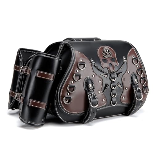 Motorcycle Saddlebags Large Capacity Side Saddle Bags Waterproof Tool Bag with Cup Holder Punk Vintage Universal Motorcycle Luggage Bag Tail Bag 2Pcs (FBG365BK) - color: FBG365BK