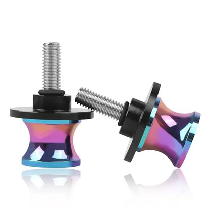 CHIFUN 2Pcs 6MM M6 X1.5 Motorcycle Swing Arm Spools Sliders CNC Aluminum Swingarm Spools Stand Screw Compatible with R1 R6 R3 MT07 MT09 FZ09 FZ10 MT03(Rainbow Titanium) - color: Rainbow Titanium, size: M6