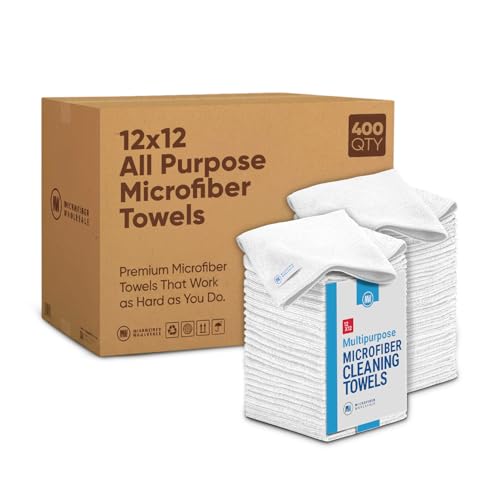 Microfiber Wholesale Bulk 12” X 12” All Purpose Towels Case Quantity (400 Count) | No Fraying | High Density Microfiber | Zero Chemical Cleaner | Long-Lasting (White) - color: White, size: 400 Count (Pack of 1)