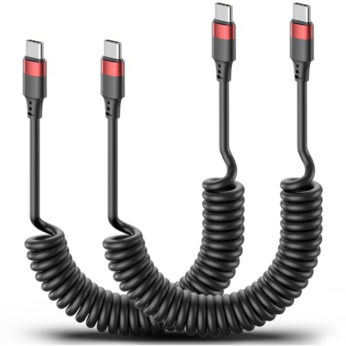 Vienceen Coiled USB C to USB C Cable, 2 Pack Retractable Type C Carplay Cord, Coiled USBC Android Auto Cable for Galaxy S24/S23/S22, iPhone 15/16, Pixel 8, One Plus 12, Moto G8 and CarPlay - style: USB Type C to USB Type C