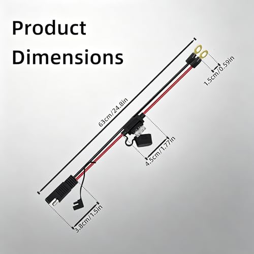 Battery Charger Cable, SAE Battery Connector, 2FT 10AWG for Quick Connect/Disconnect on Motorcycles, Cars, RV（with 15A/20A Fuse）