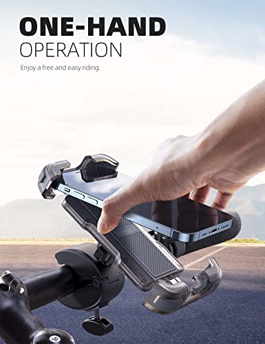 Lamicall Motorcycle Phone Mount, Bike Phone Holder - Upgrade Quick Install Handlebar Clip for Bicycle Scooter, Cell Phone Clamp for iPhone 17 16 15 Pro Max, Galaxy, 4.7-6.8" Phones, Transparent Gray - color: Transparent