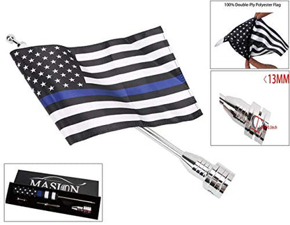 Motorcycle Flagpole Mount with American USA Flag & Blue Line US Flag for Harley Honda Goldwing CB VTX CBR and Yamaha – Fits 1/2" Round Luggage Rack - color: US Flag +Blue Line US Flag