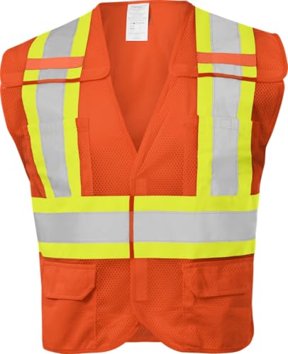 Ironwear Type R Class 2 Hi Vis Reflective Two Tone 5-Point Breakaway Vest with 6 Pockets - color: Orange, size: Medium