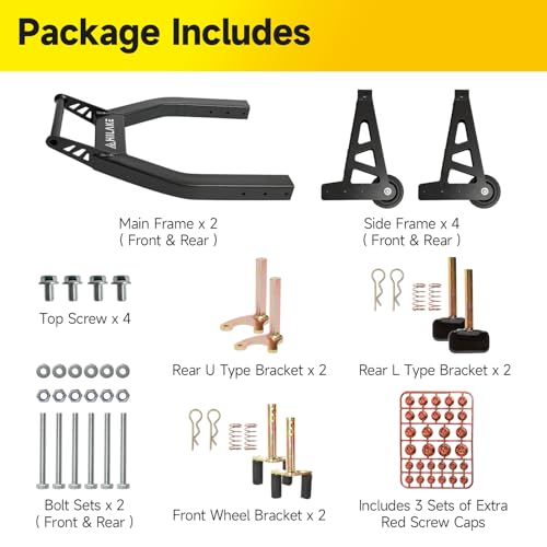 Aluminum Motorcycle Stands Front and Rear 880lbs Heavy Duty Wheel Lift Combo Swingarm Spool Peddock Stand for Yamaha Honda Kawasaki Suzuki U+L Black - color: Black