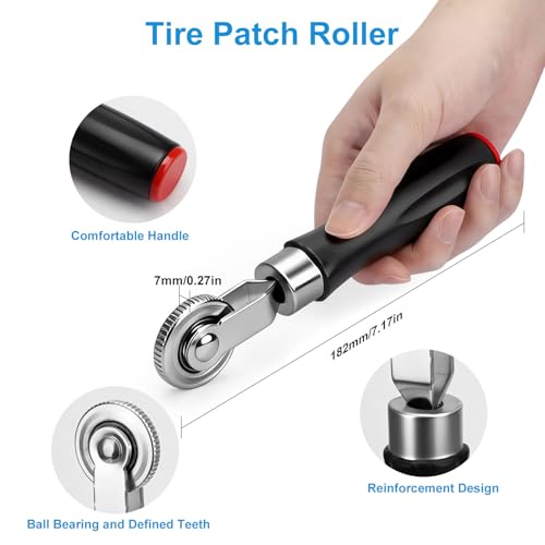 Linkstyle Tire Repair Tools Set, Tire Puncture Repair Prep Kit with Reamer Drill Bits, Buffer Wheel & Patch Roller, Tubeless Tire Repair Tools for Car Truck Motorcycle ATV