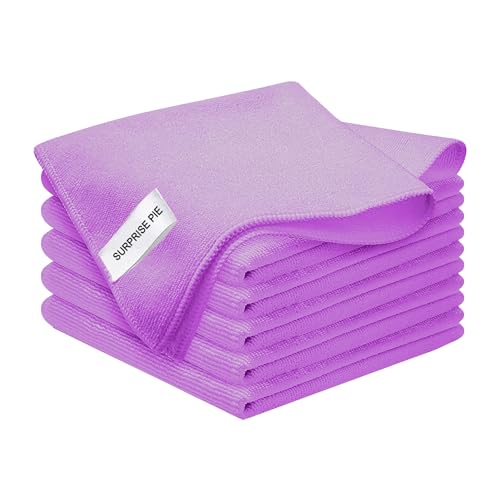 Microfiber Cloth 6Pack Cleaning Rags Absorbant Lint Free Cloth for House, Kitchen, Car, Glass, Stainless Steel, Window, Boat Cleaner-12''x 12''-Purple - color: Purple