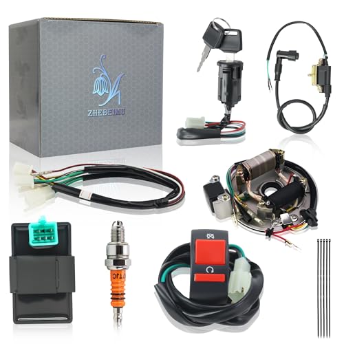 Rebuild Kick Start Dirt Pit Bike Wire Harness Wiring Loom Kit with Ignition Coil CDI 2 Coil Stator Orange A7TC Spark Plug for 50cc 70cc 90cc110cc 125cc 140cc Lifan Loncin Zongshen YX - color: Orange