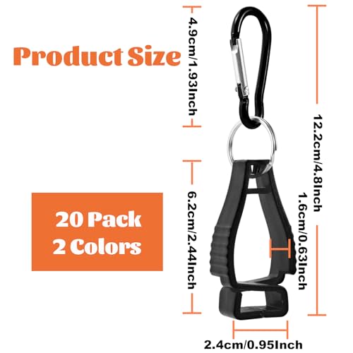20 PCS Glove Clips for Work, Glove Holder Clips for Belt Loop, Work Safety Glove Keeper for Construction Workers (Black & Orange)