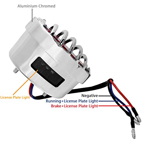 FATECIM Motorcycle Custom Oval-shaped LED Tail Light Cat Eye Rear Running Brake Stop Light Red Lens Integrated License Plate Lamp Universal Fit for Cruisers/Bikes - color: Chrome/Red