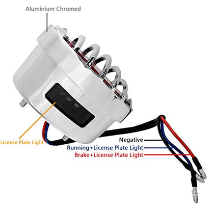 FATECIM Motorcycle Custom Oval-shaped LED Tail Light Cat Eye Rear Running Brake Stop Light Red Lens Integrated License Plate Lamp Universal Fit for Cruisers/Bikes - color: Chrome/Red