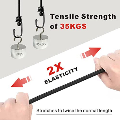 BEXSLE Bungee Cords with Hooks, Heavy Duty Outdoor Elastic Bungee Straps，No Odour Industrial Grade Bungee Rope for Securing Tarps, Luggage, Tents, Bikes or Garden Tidying 48inch 4Pcs (Black) - size: 48 inches x 4 pcs