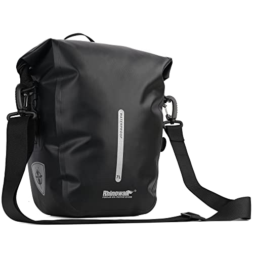 Rhinowalk Bike Pannier Bag 7L Waterproof Bicycle Rear Rack Bag With Shoulder Strap for Touring Cycling - color: Black