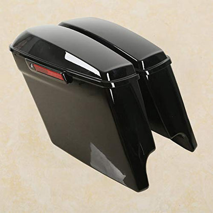 XMT-MOTO 5 inch Extended Stretched Hard Saddlebags w/Latch Keys Fit for Harley Touring Models FLT FLHT FLHTCU FLHRC Road King Road Glide Street Glide Electra Glide Ultra-Classic 2014-LATER - color: Gloss Black/black Latches, size: Stretched