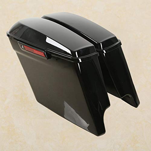 XMT-MOTO 5 inch Extended Stretched Hard Saddlebags w/Latch Keys Fit for Harley Touring Models FLT FLHT FLHTCU FLHRC Road King Road Glide Street Glide Electra Glide Ultra-Classic 2014-LATER - color: Gloss Black/black Latches, size: Stretched