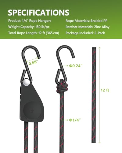 Kayak Tie Down Straps Ratchet, Kayak Straps for Secure Canoe to Roof Racks, Hiking Camping, Boating & Water Activities, Heavy Duty Ratchet Pulley Rope Hanger Kayak Accessories 2-Pack 1/4" 12FT - size: 2-Pack 1/4"