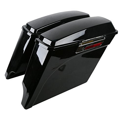 XMT-MOTO 5" Vivid Black Stretched Extended Hard Saddlebags Fit for Harley Davidson Touring FLT FLHT FLHTCU FLHRC Road King Road Glide Street Glide Electra Glide Ultra-Classic 1993-2013 - color: Vivid Black/black Latches, size: Stretched