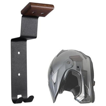 WADORN Black Helmet Wall Mount Motorcycle Helmet Holder Solid Wood Strong Alloy Helmet Gear Rack with 2 Key Hooks 9.8x2.8x4.7'' for Garage Sports Baseball Football Skiing Bike Gear Organization - size: 25x7.3x11.95cm