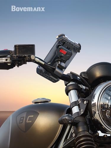 Bovemanx Motorcycle Phone Mount Holder, [Ultra-Stable][7 inch Phone Friendly] Bike Holder Handlebar Cell Clamp Harley Accessories for iPhone 16 15 14, 4-7" Smartphones