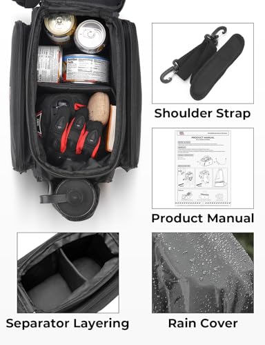 KEMIMOTO Bike Rear Rack Bag Bicycle Trunk Bag Expandable 10-20L Capacity Water Resistant Multifunctional Bicycle Pannier with Rain Cover Bike Saddle Bag for Rear Rack Shopping Commuter Cycling Trip - style: Classic