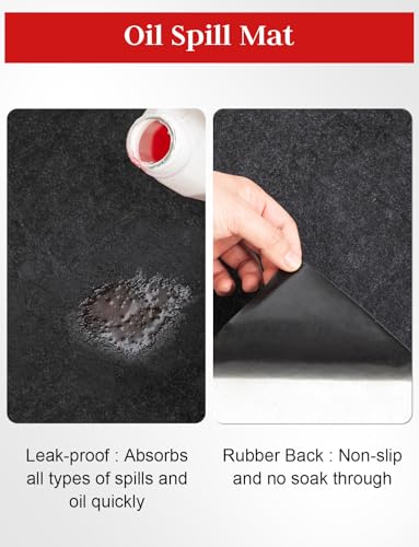 HFKPJRT 2 Pcs Motorcycle Mat for Garage, Garage Floor Mats for Under Car, Absorbent Rubber Mat, Waterproof, Protect Garage Surface from Spill & Stain, Black, 36"x60", 60"x72"