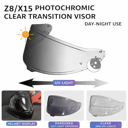 Shoei RF1400 X15 Helmet Visor Replacement Shield, Anti-Fog Sun Shield Accessory Compatible with RF-1400, X15, CWR-2, Z8, X-SPR PRO(Photochromic) - color: Photochromic