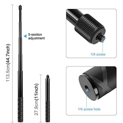 Andoer Bike Selfie Stick Handlebar Mount, Motorcycle Bike Selfie Stick Handlebar Mount Camera Bracket 27.9cm-113.5cm Adjustable Length with 1/4 Inch Screw Replacement for INSTA360 X2/X3